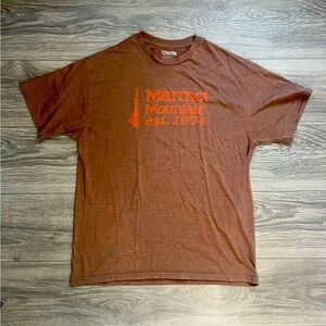 Marmot Brown Orange Short Sleeve Graphic Tee Hiking Outdoor Active Size L Fall